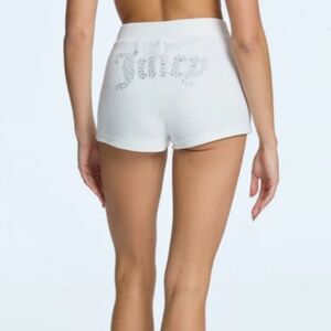 Juicy Couture Juniors Bling Velour Rhinestone Lounge Booty Shorts Cream Size Med